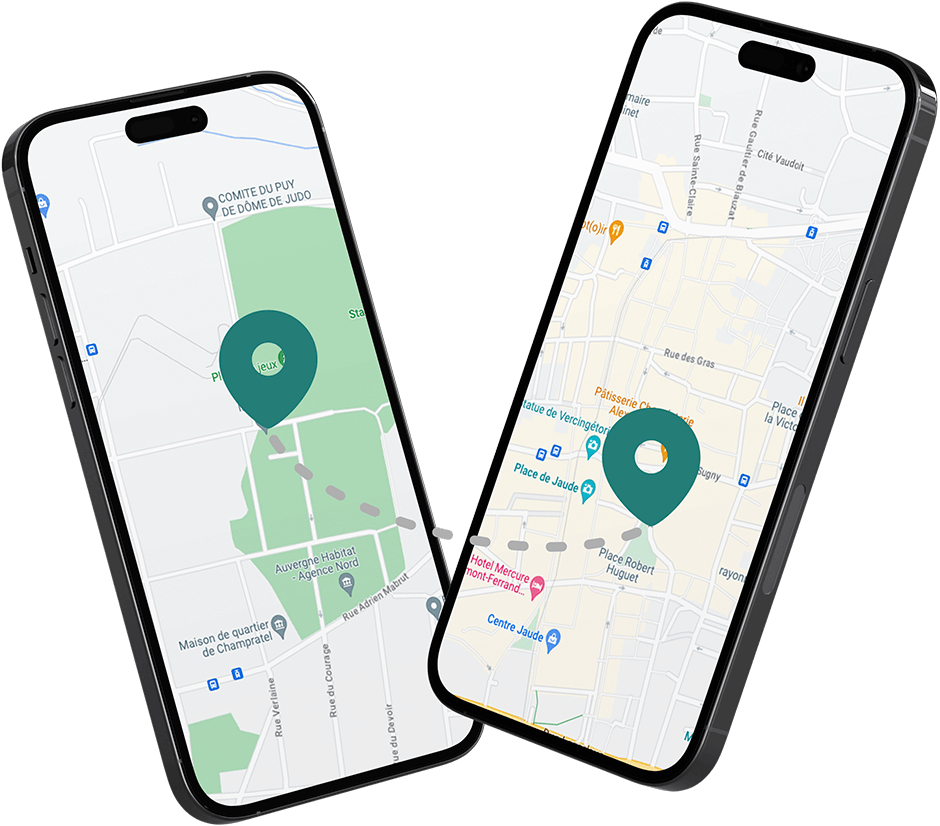 iPhone avec l’application Google Map ouvert montrant le trajet de ID Elec chez un client